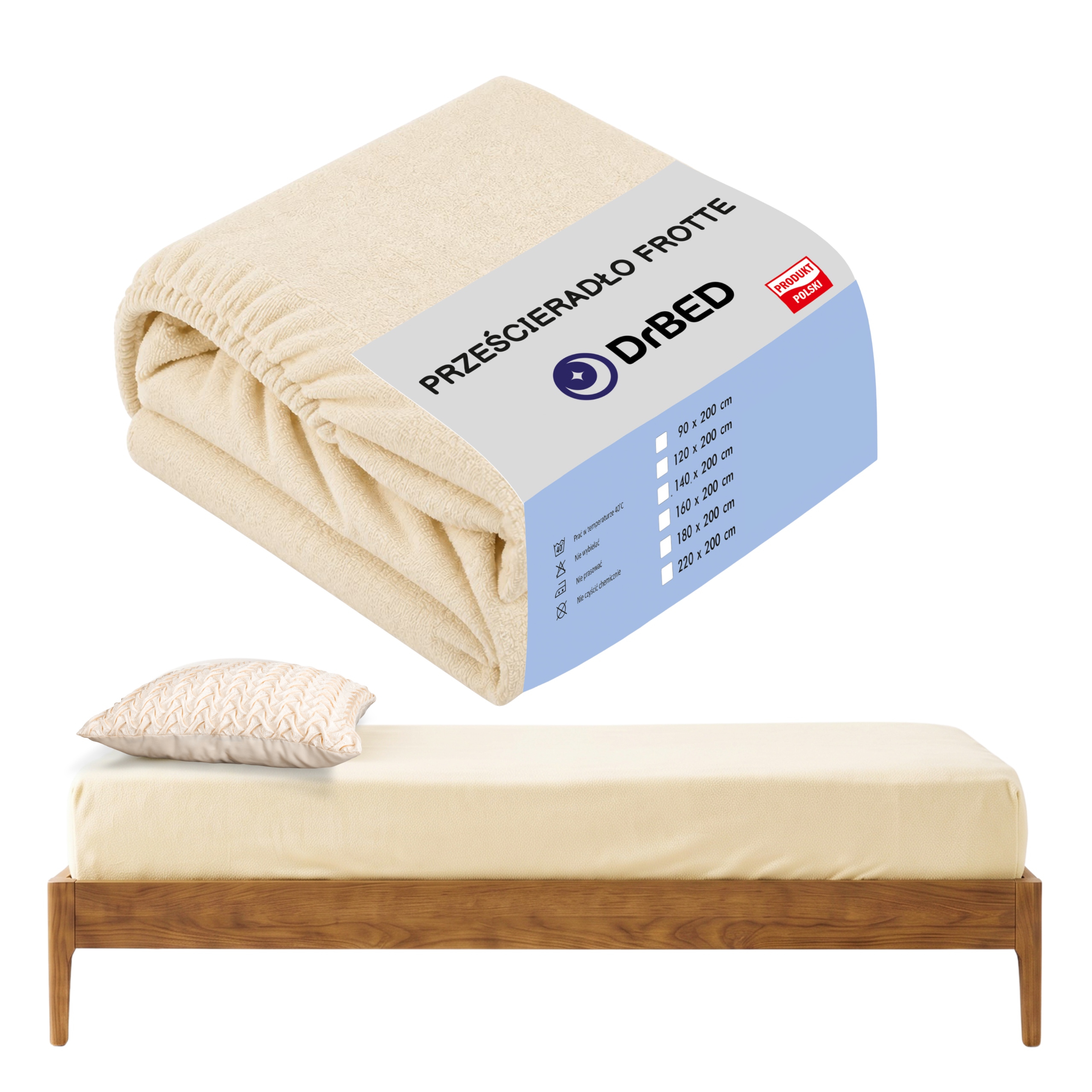 Prześcieradło z Gumką Frotte 180x200 Polskie Oddychające Trwałe Ciepłe Ecru - obrazek 4